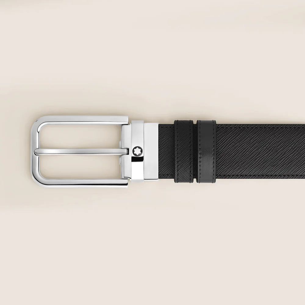 Montblanc Ledergürtel mit rechteckiger Schließe und Palladium Finish