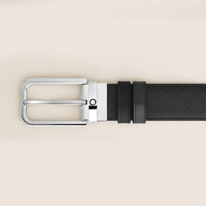 Montblanc Ledergürtel mit rechteckiger Schließe und Palladium Finish
