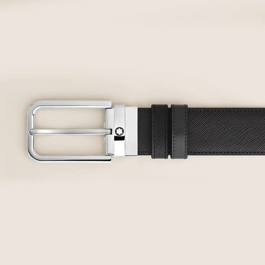 Montblanc Ledergürtel mit rechteckiger Schließe und Palladium Finish