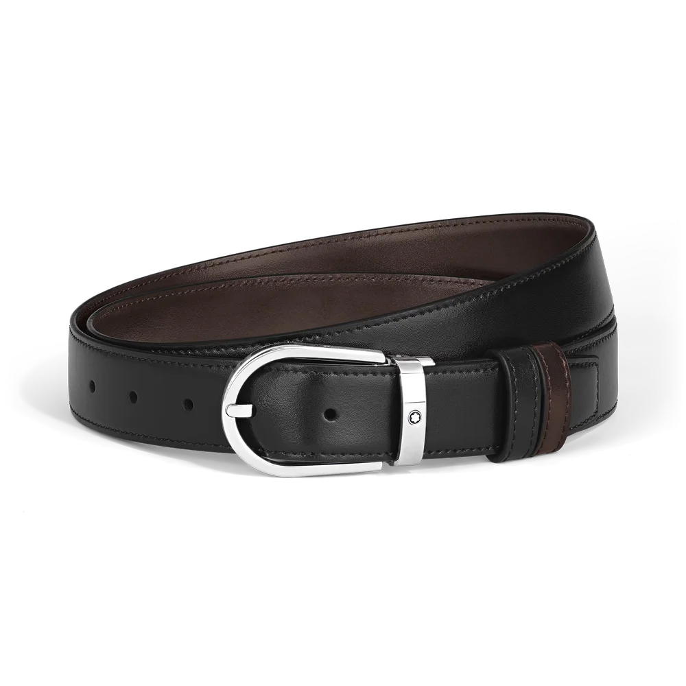 Montblanc 30 mm Wendegürtel aus schwarzem Meisterstück Leder mit hufeisenförmiger Dornschließe