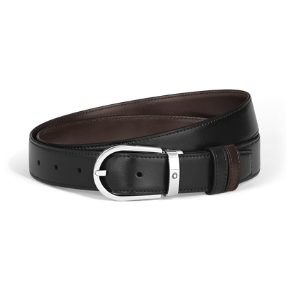 Montblanc 30 mm Wendegürtel aus schwarzem Meisterstück Leder mit hufeisenförmiger Dornschließe