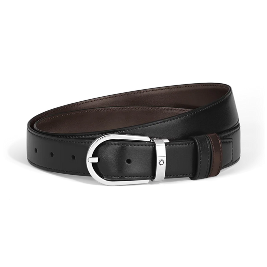 Montblanc 30 mm Wendegürtel aus schwarzem Meisterstück Leder mit hufeisenförmiger Dornschließe