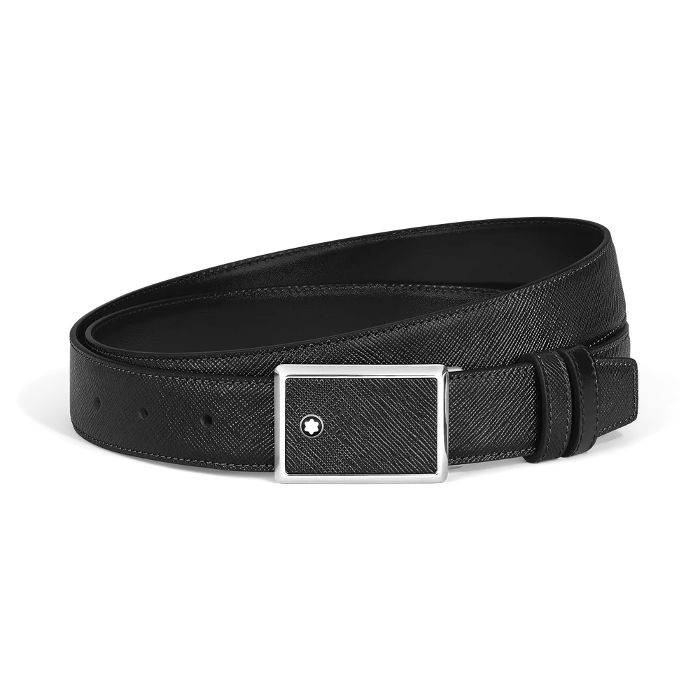Montblanc 30 mm Wendegürtel aus schwarzem Sartorial Leder mit rechteckiger Schildschließe